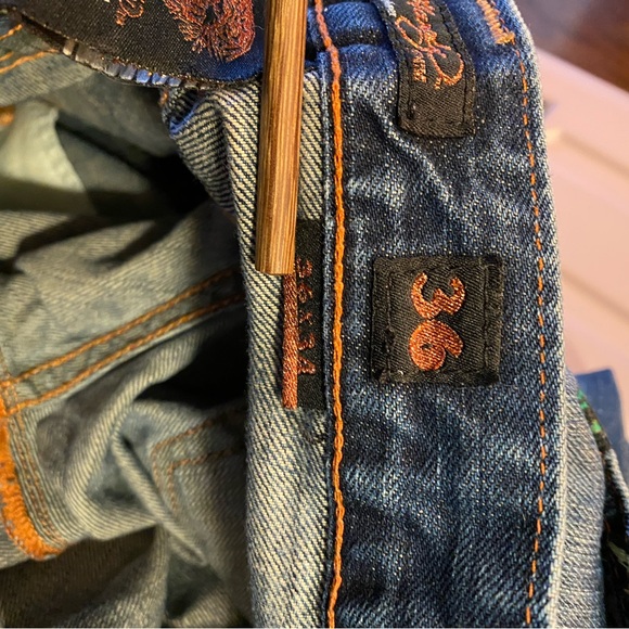 Ed Hardy Blue Jeans with Skull and Rose Embroidery - Picture 5 of 12
